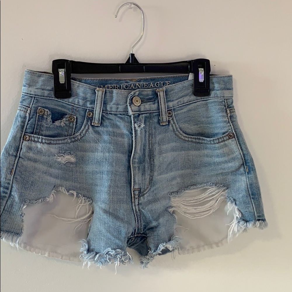 American Eagle light washed ripped jean shorts
